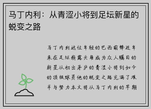 马丁内利：从青涩小将到足坛新星的蜕变之路